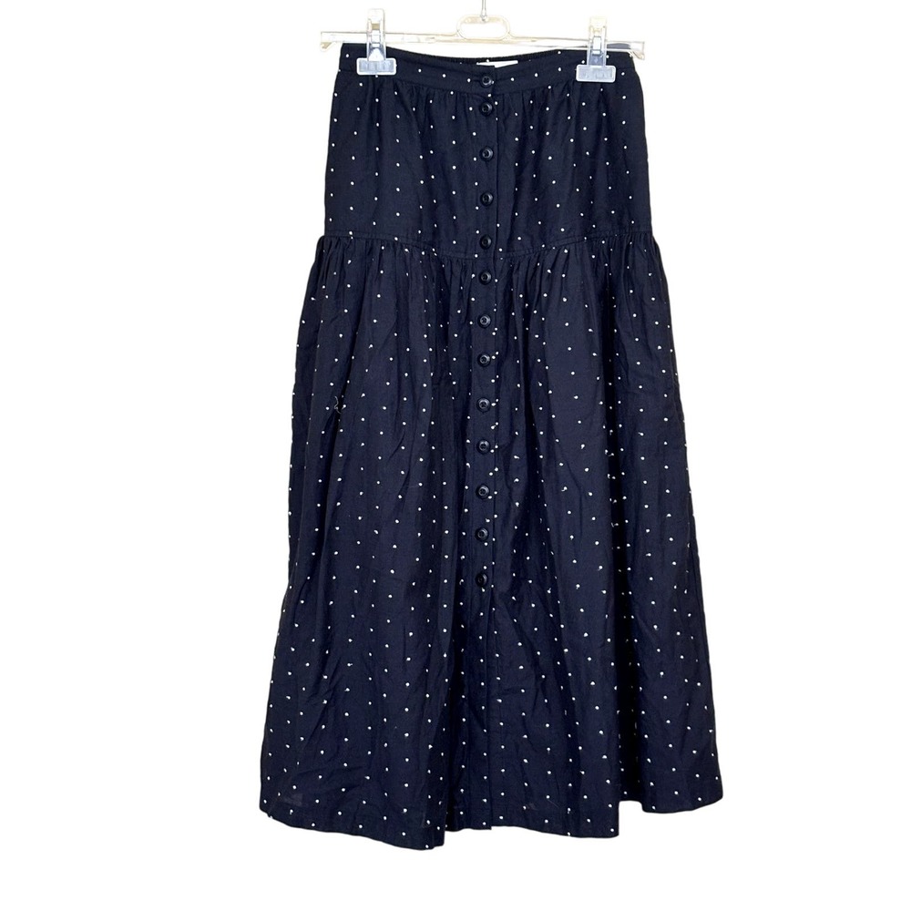 The Great. The Great Midiskirt, black, white dots, button front, extra small